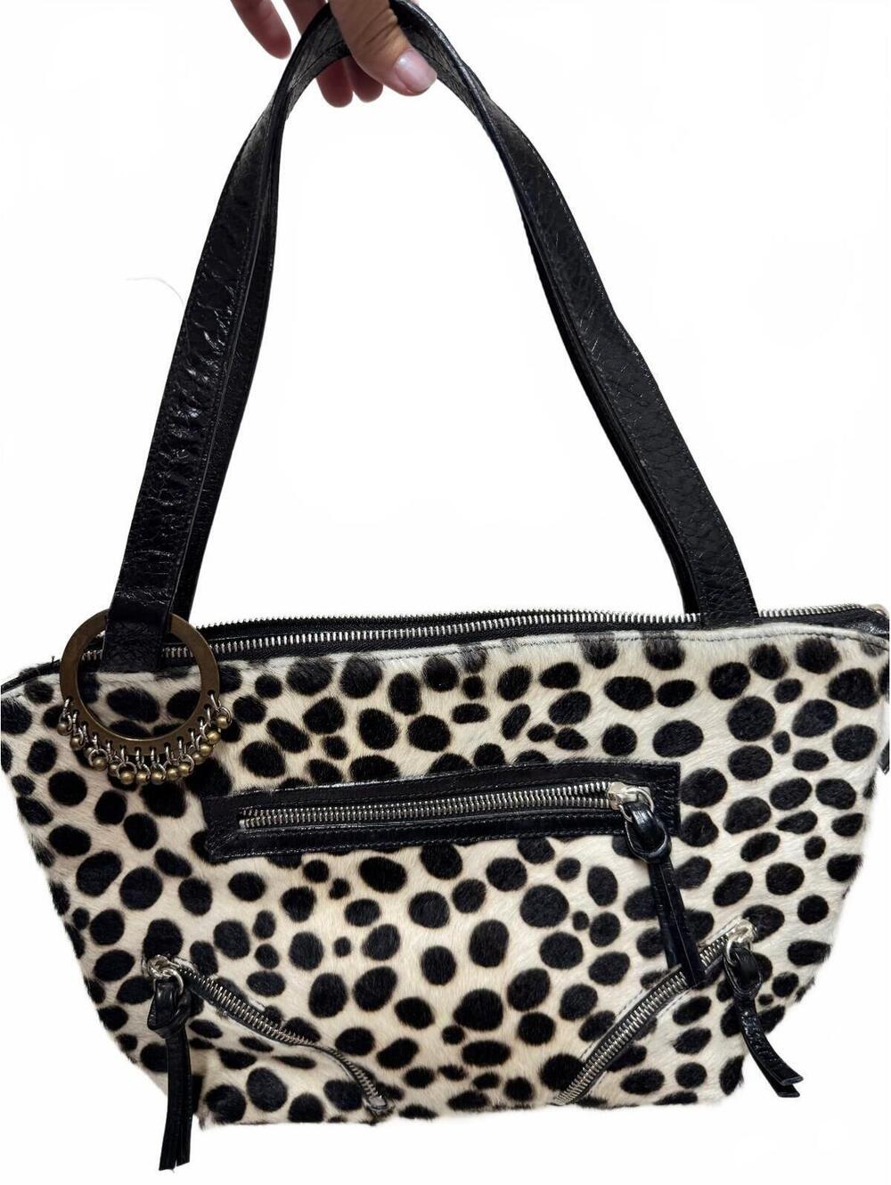 Tosca Blu Italy Dalmatian Spot Calf Hair Shoulder Bag Black Leather Accent Tote